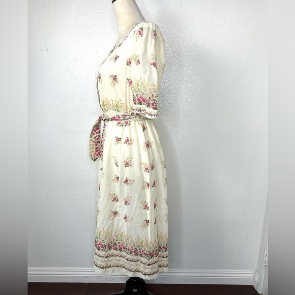 VINTAGE 1970s Madame Rei Floral Midi Button Front Shirt Dress Tie Waist Calico - Picture 5 of 14